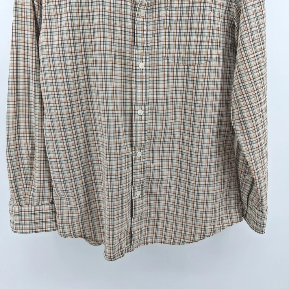 Banana Republic Mens M‎ Slim Fit Soft Wash Plaid Button Down Shirt Brown Green